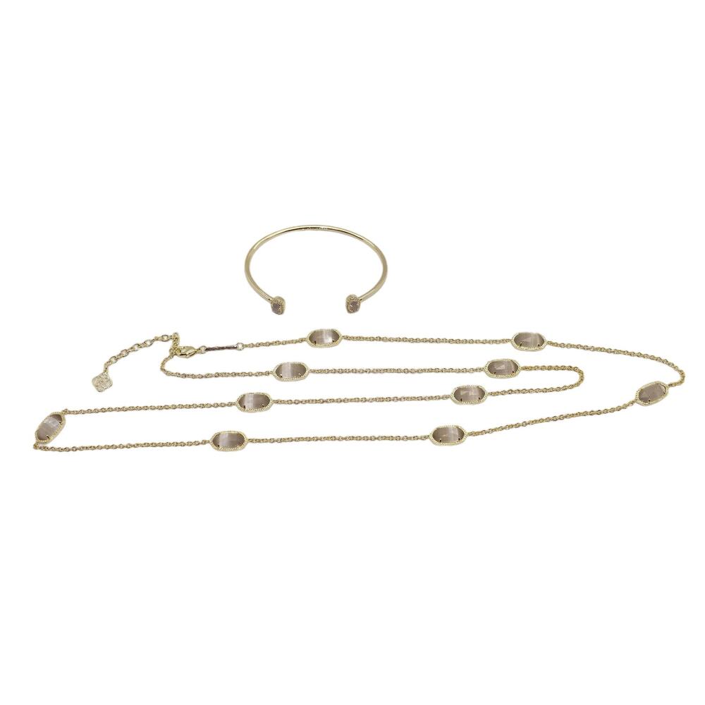 B4 NWOT KENDRA SCOTT Goldtone Necklace W/Opaque Glass Stone Bangle Bracelet Set